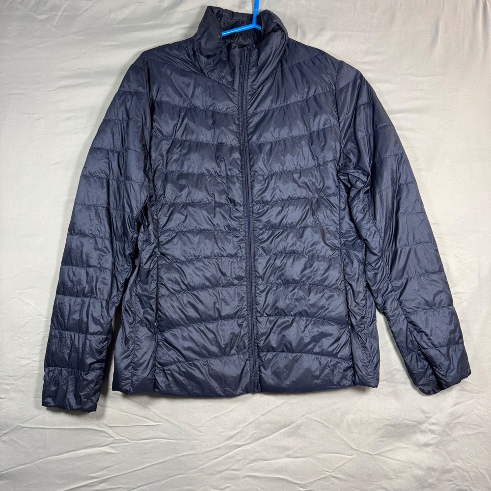 Uniqlo Ultra Light 100% Down Jacket Womens Navy Blue Full Zip Puffer Sz Large